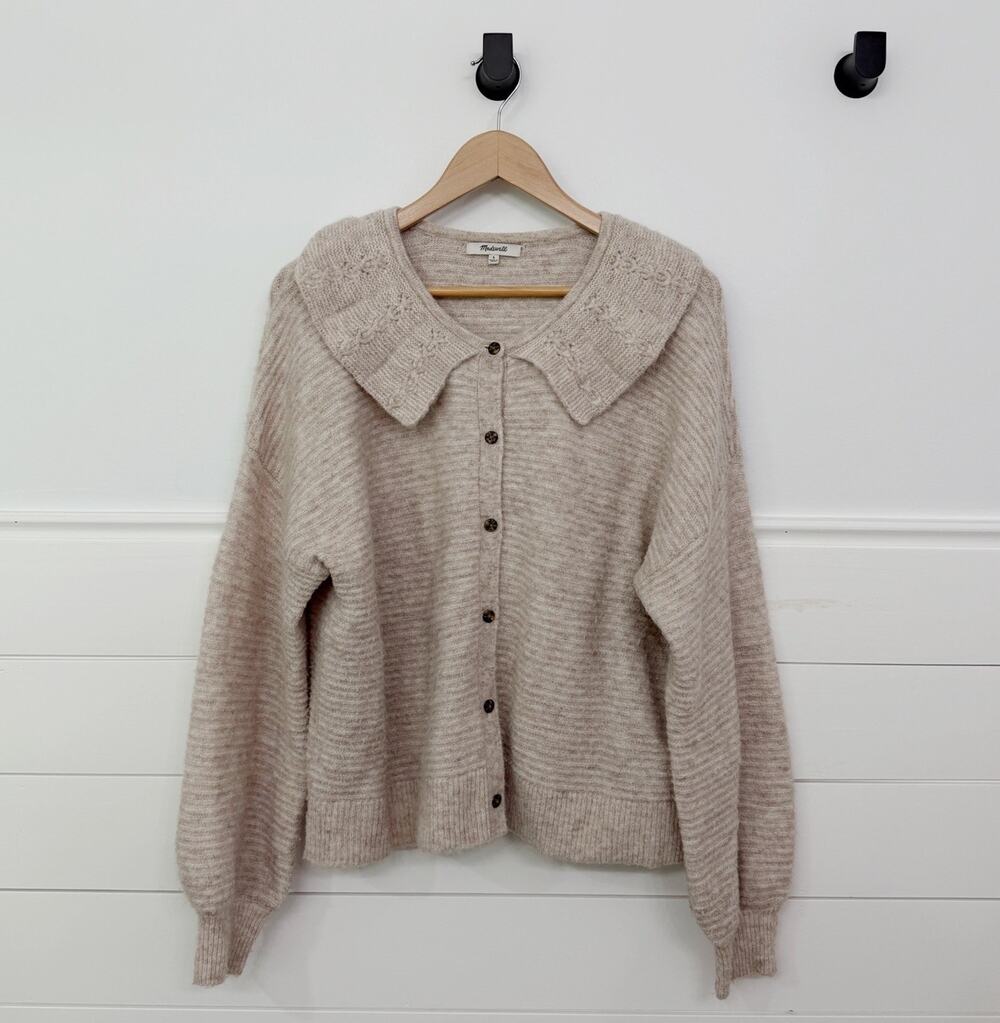 Women’s Madewell Pointelle Collar Cardigan Sweater Oat Size L
